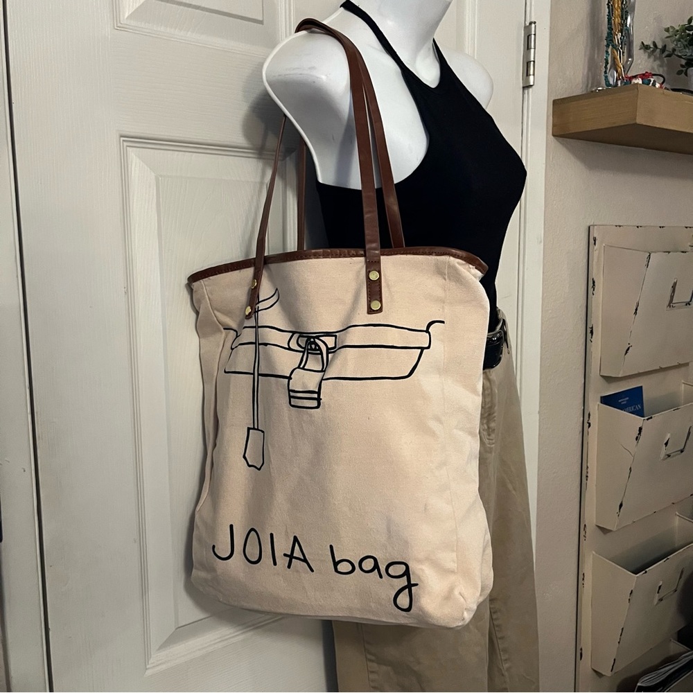JOIA Canvas Zipper Closure Tote With Faux Leather Handles